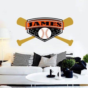 Baseball Custom name wall decal, personalized sticker, personalized decal, wall sticker Hardball decor, Baseball bat  vinyl sticker ball