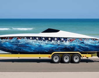 cigarette boat wraps Rochester Wrap Company vinyl boat and offshore cruisers Patriotic Waves Boat Wrap -