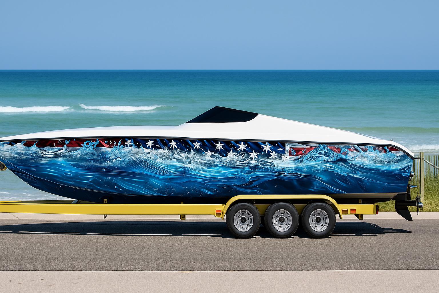 Patriotic Waves Boat Wrap – American Flag Marine Vinyl Design for Speed ...
