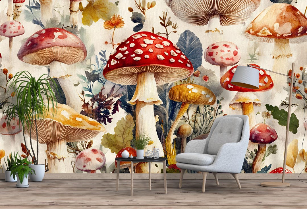 Mystical Mushroom Wallpaper / Enchanted Forest Wall Mural / Whimsical ...