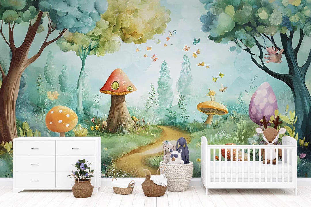 Enchanted Forest Nursery Wall Mural – Woodland Baby Room Décor – Gender ...