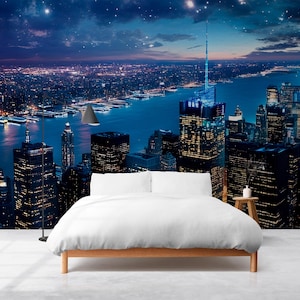 New York City Night Wall Mural - Skyline Wallpaper - NY Peel and Stick ...