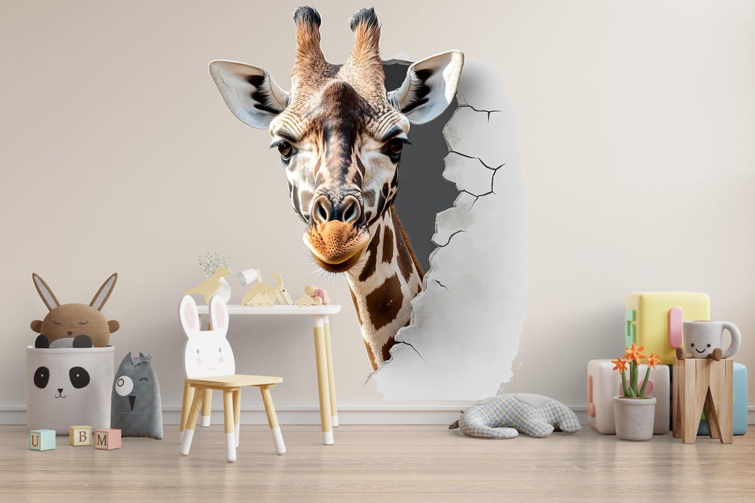 3D Giraffe Wall Decal • Kids Room Safari Wall Sticker • Realistic ...
