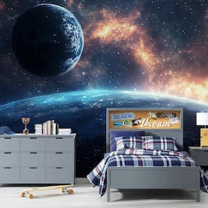 Galaxy Space Wallpaper 3D Wall Mural – Modern Cosmic Universe Wall Decor for Bedroom, Kids Room, Office – Stylish Outer Space