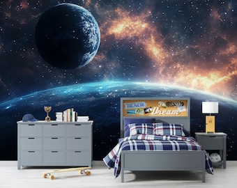 Mural de pared 3D de galaxia espacial: decoración moderna de pared con universo cósmico para dormitorio, habitación infantil y oficina. Espacio exterior con estilo.