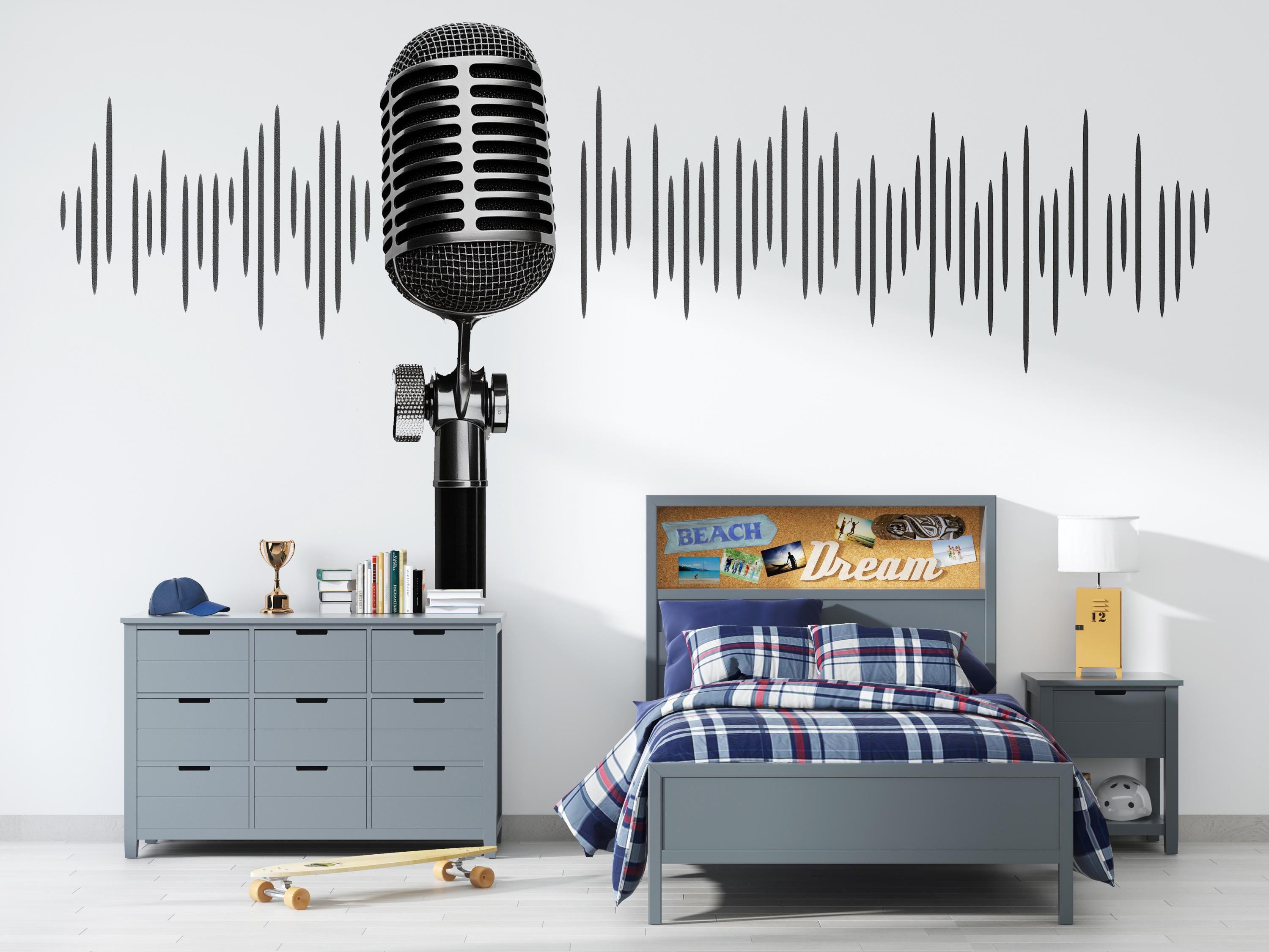 Microphone Soundwave Wall Decal Wallpaper Music Studio Wall Sticker ...