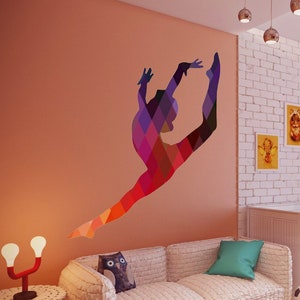Sport Rhythmic gymnastics Polygonal Wall decal, Silhouette girl Polygon sticker,modern wall art, Multi Color