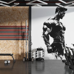Personalized Gym Wallpaper / Custom Fitness Wall Mural / Home Gym Name Decal / Workout Room Decor / Peel and Stick Gym Wall Art