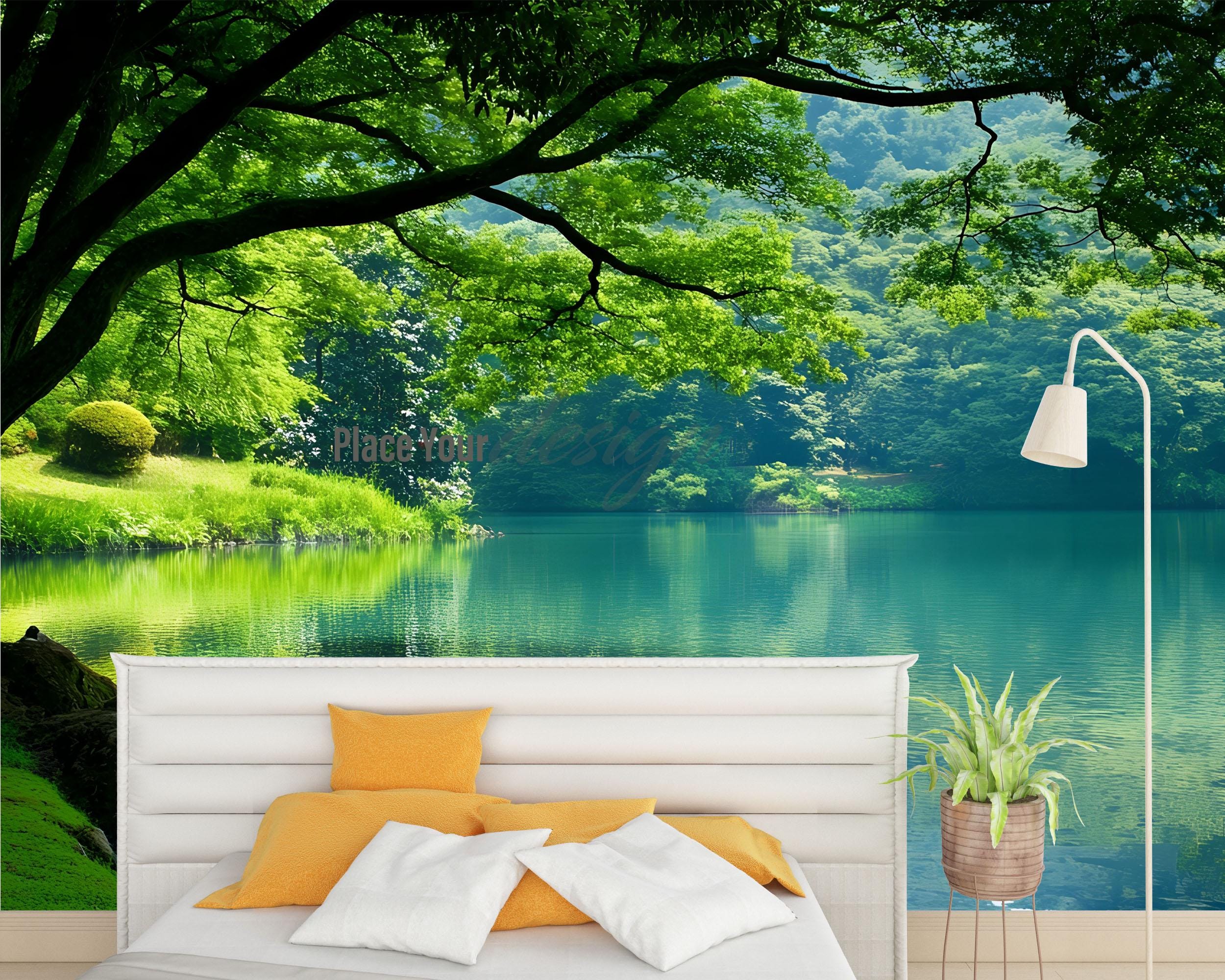 3D Forest Lake Wallpaper Mural for Bedroom or Living Room | Tranquil ...