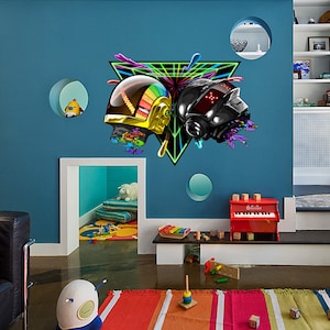 Robot Decal, Robot Decor for Boys Room, Peel Stick Wallpaper, Kids Room Wall Decor,Multi Color kс-831