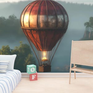 Vintage Heißluftballon Wandbild - Steampunk Abenteuer Tapete für Schlafzimmer oder Kinderzimmer, Abziehen und Aufkleben oder Vlies