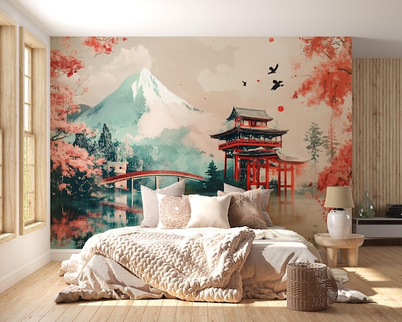 Japans gebouw met de berg Fuji op de achtergrond