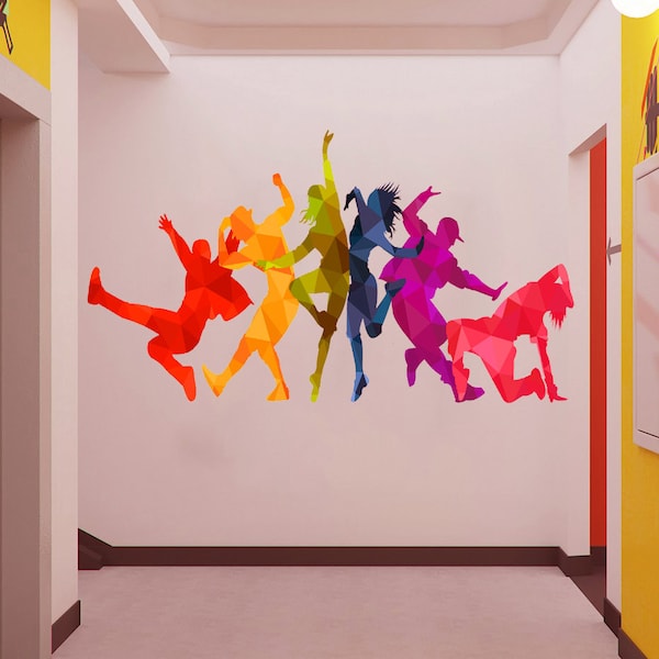 Sport Dancing Dancers Polygonal Wall decal, Dancing Dancers Polygon sticker,modern wall art, Multi Color GD164