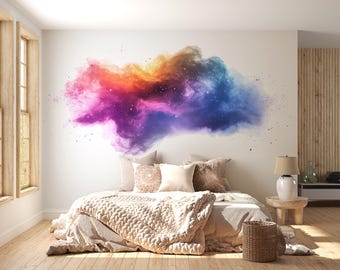 Colorful Nebula Wall Decal • Galaxy Cloud Wall Sticker • Cosmic Space Mural for Bedroom & Living Room • Vibrant Celestial Wall Art