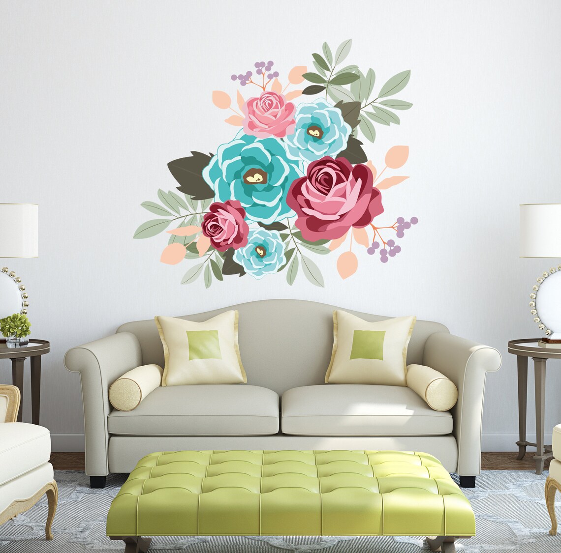 Wall decal art stickers Boho Flowers Wall sticker Bohemian Etsy