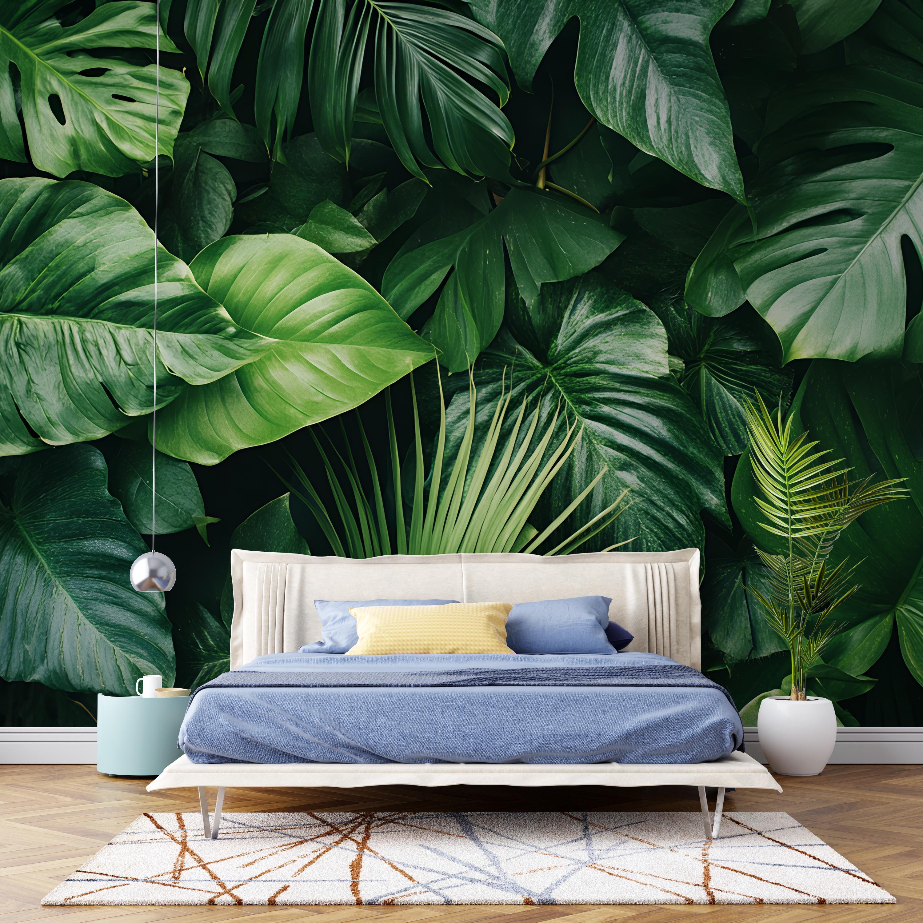 Green Botanical Wallpaper / Tropical Leaf Wall Mural / Peel and Stick ...