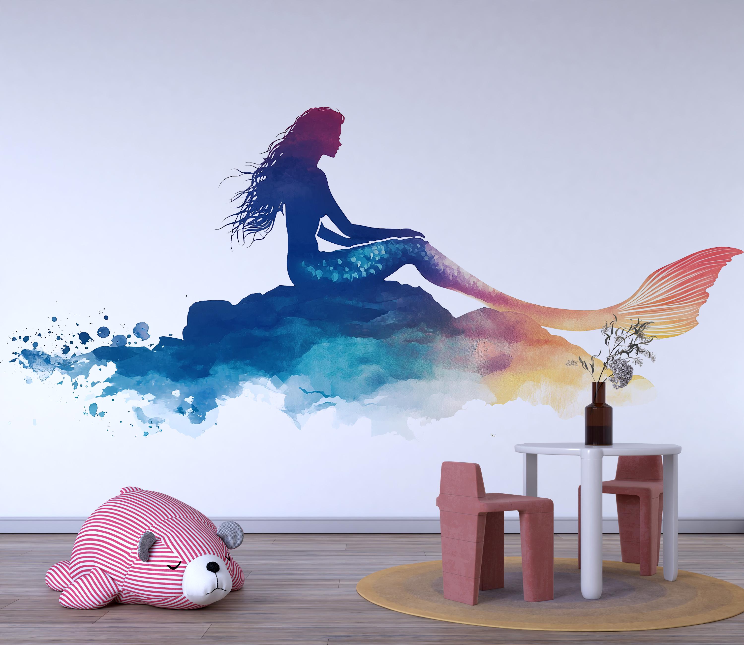Watercolor Mermaid Wall Decal for Nursery or Kids Room, Ocean Fantasy ...