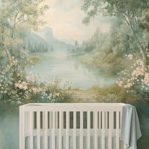 Mountain Lake Wallpaper Mural – Serene Landscape Wall Art for Nursery ...