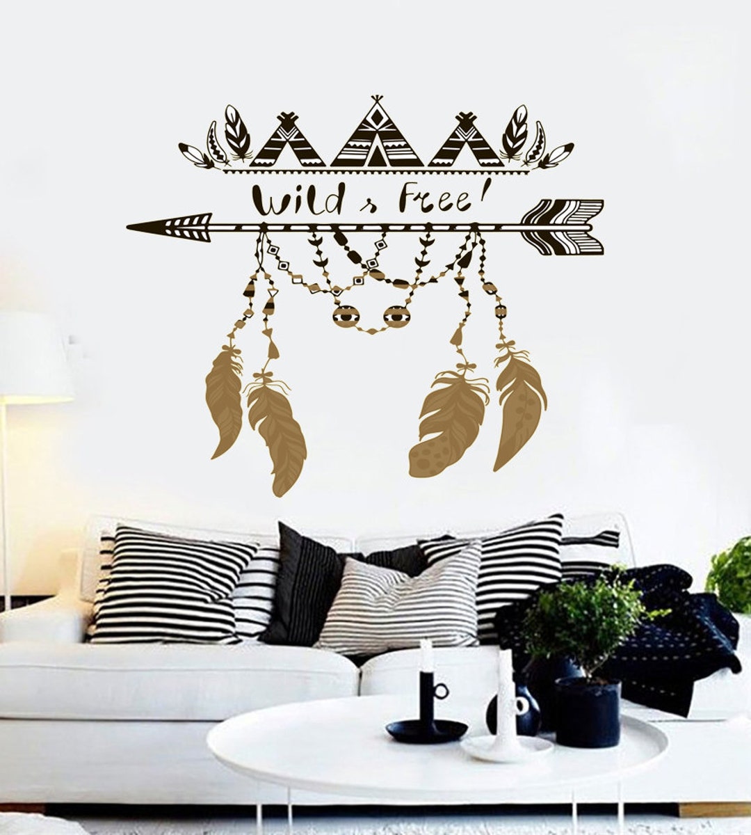 Wall Decal Art Stickers Boho Arrow Feather, Wall Sticker Bohemian Style ...
