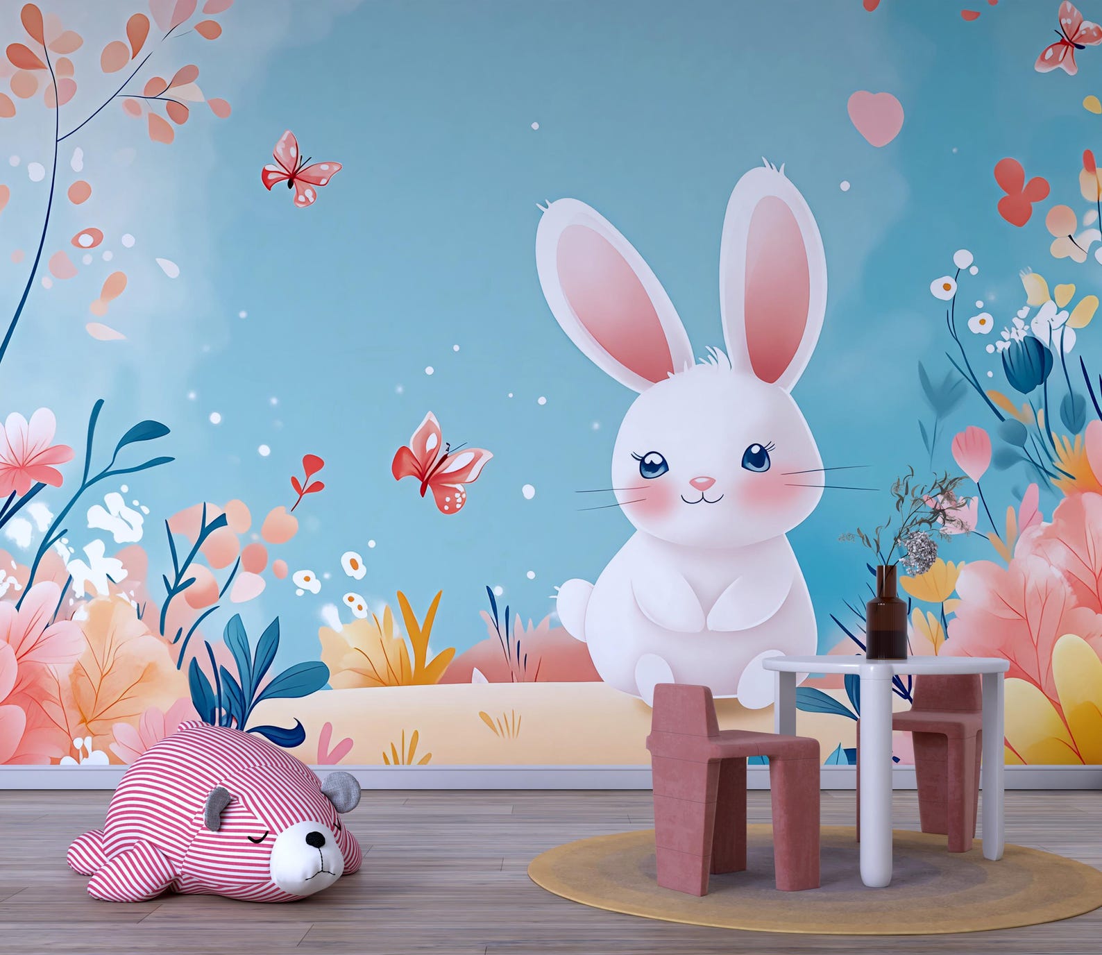 Cute Bunny Nursery Wall Mural – Pastel Rabbit Wallpaper for Baby Room ...