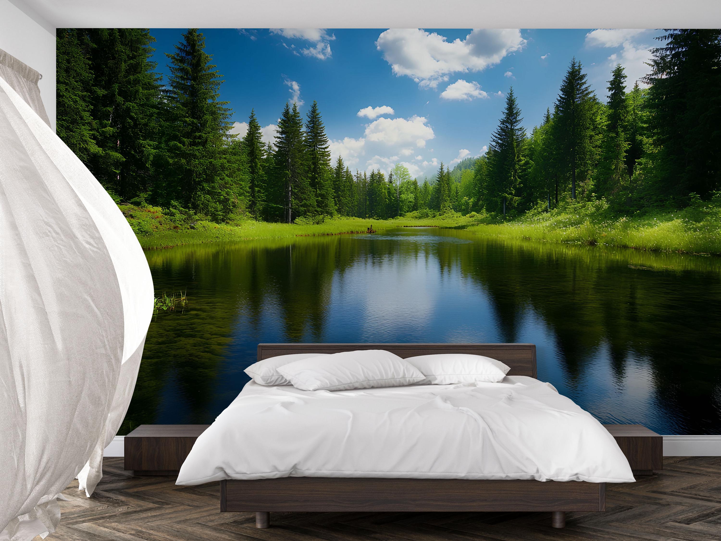 3D Forest Lake Wallpaper Mural for Bedroom or Living Room | Scenic ...