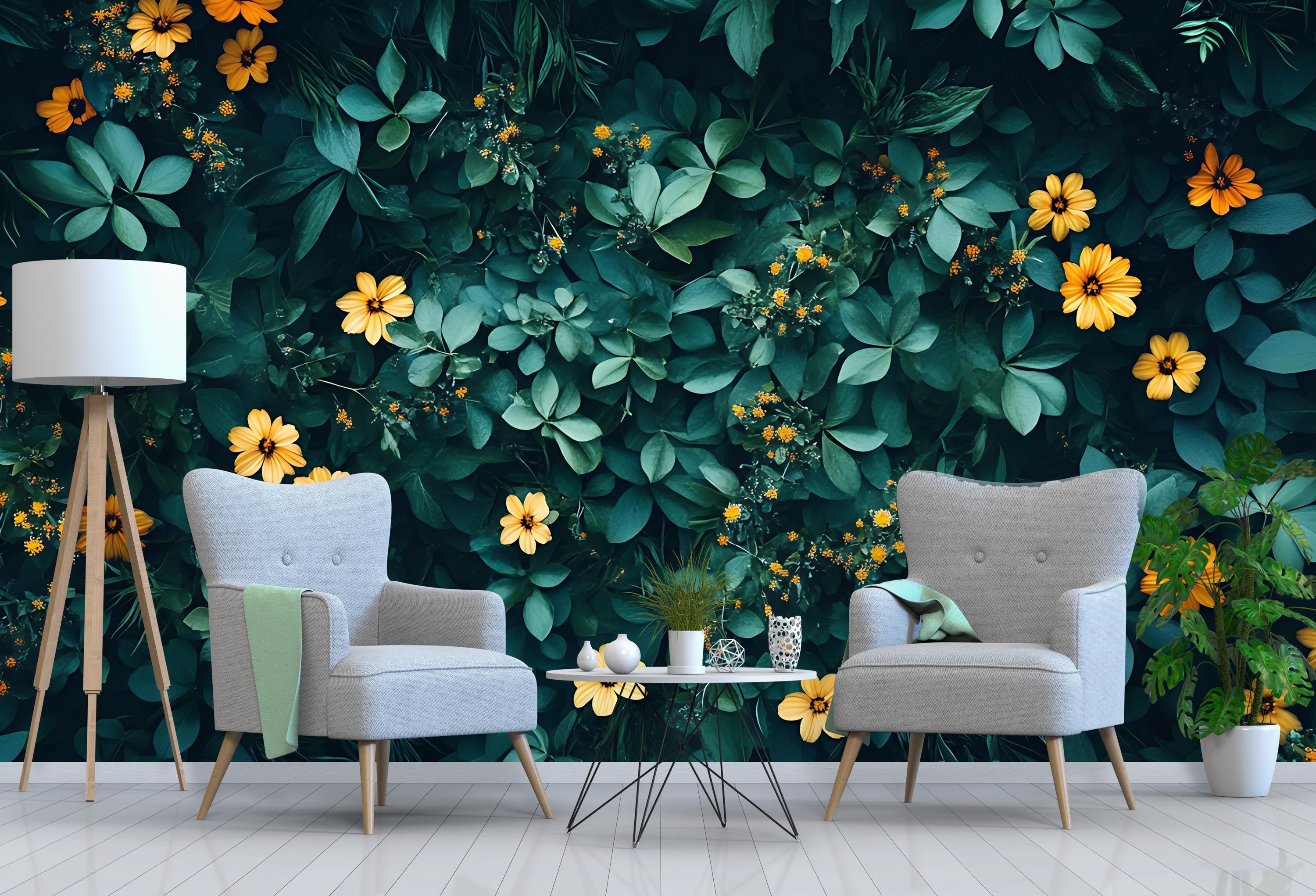 Green Botanical Wallpaper / Leaf Peel and Stick Wall Mural / Removable ...