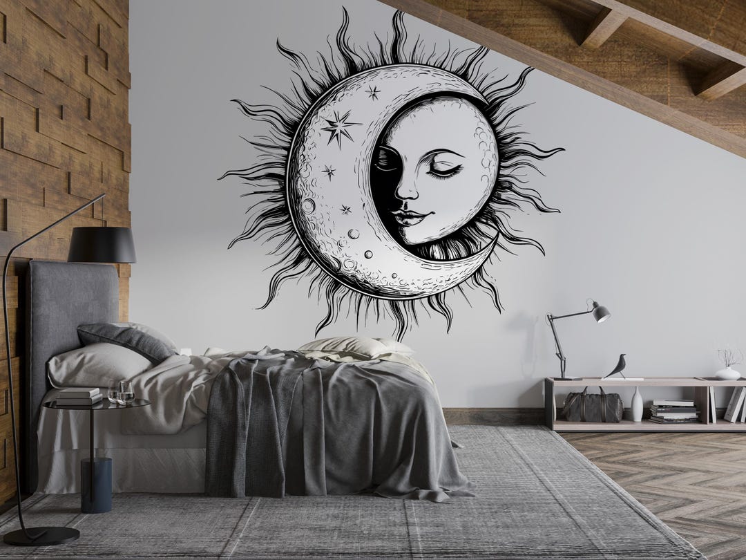 Sun and Moon Goddess Wall Decal – Mystical Celestial Face Art Mural ...