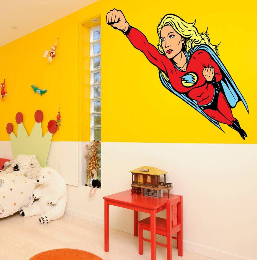 Super Woman Superhero Wall Decal Super Woman Wall Etsy