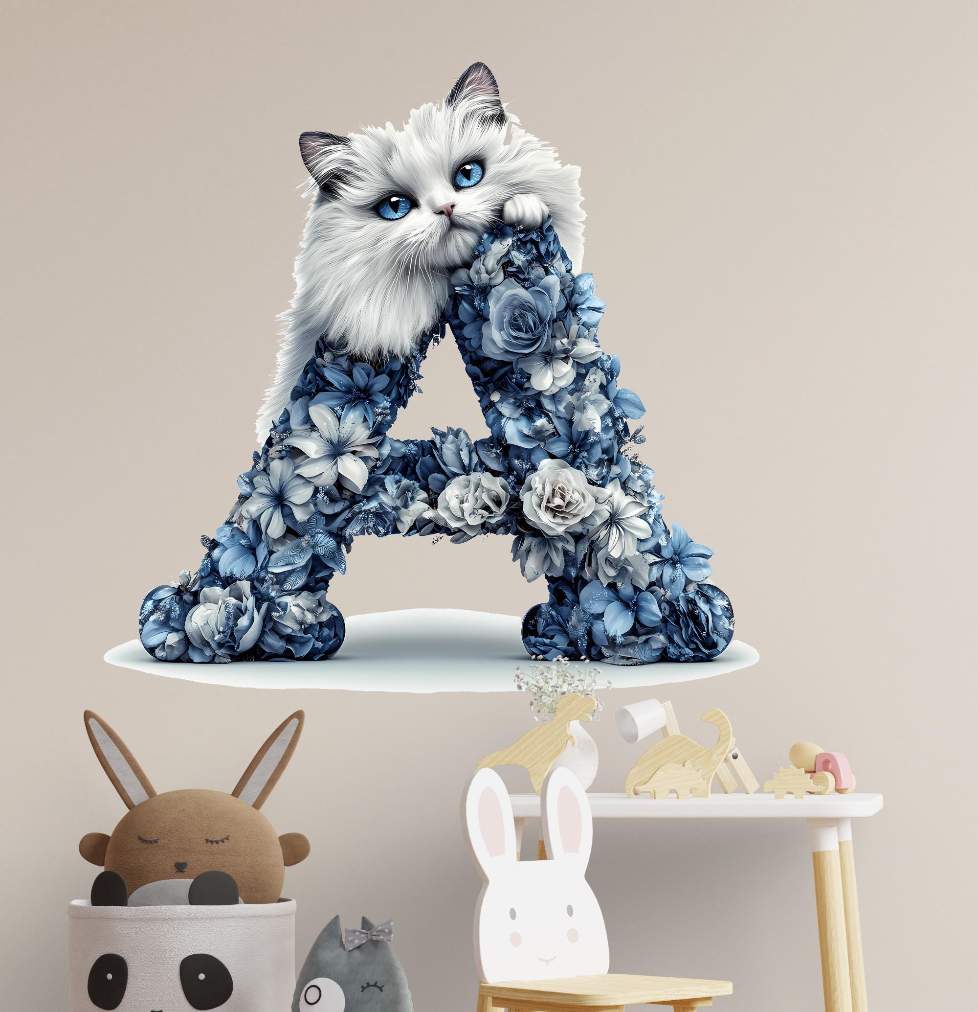Customizable 3D Cat Vinyl Decal | Personalized Letter Sticker for Wall ...