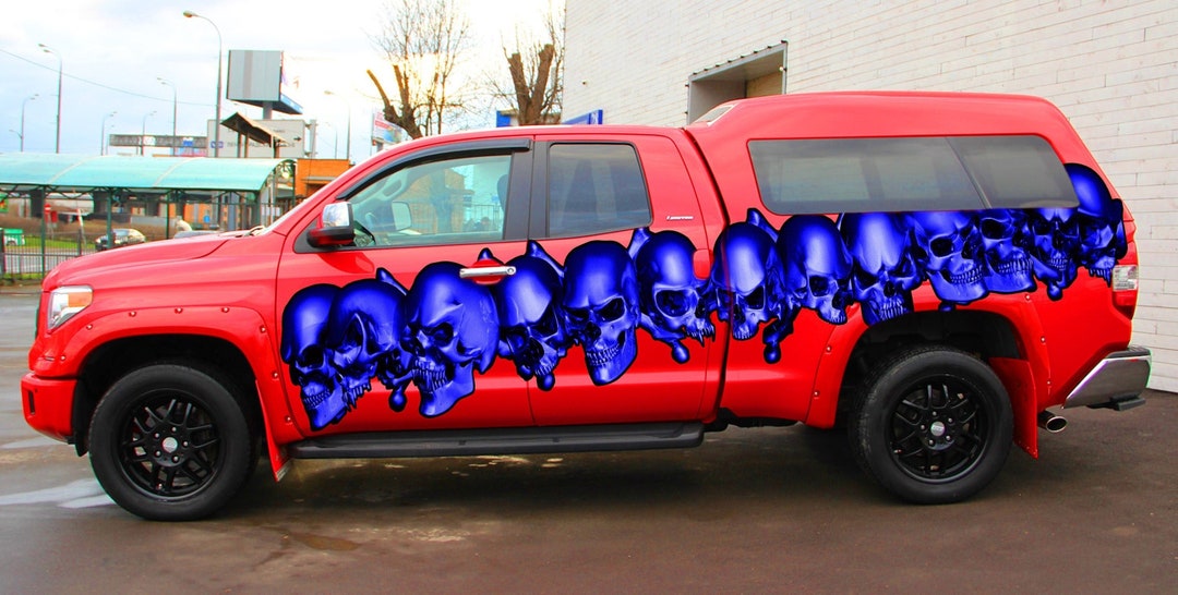 3D Pirate Skull Truck Vinyl Decal, Skull Racing Stripes Car Sticker