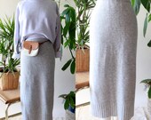 Vintage Mohair and Rabbit Hair Gray Midi Pencil Skirt, Sweater Skirt, LARGE, Long Fuzzy Skirt
