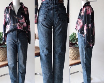 Vintage LEE High Waisted Mom Jeans, Dark Blue Black Denim, 80s
