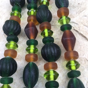 TWO STRANDS 16”inch Each—Frosted Matte & Shiny Mix-  Glass Beads—HANDMADE  In India —90 Beads Total