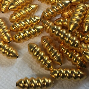 VINTAGE —Matte  Yellow 14k Gold Plate Over Brass Oval Fluted Shape Bead --25/9mm --12pc each pack