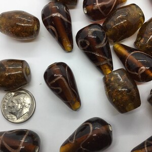 25/14mm Teardrop & 20/14mm Barrel Shape —Handcrafted Transparent Smoke Topaz With Metallic—India Glass Beads Mix —22pc