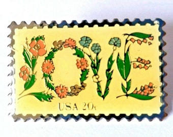 Love Stamp Pin Floral Love Stamp Love Stamp Pendant Love Stamp Jewelry Set Postal Stamp Jewelry Vintage Postage Stamp Necklace