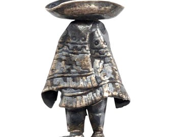 Pin de solapa mexicano antiguo de plata con forma de hombre sombrero águila 163 México Pin figurativo para solapa Pin de corbata