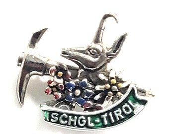 Ischgl Tirol Austria Gamuza Piolet Flores Alpinas Pin de Viaje de Recuerdo Vintage