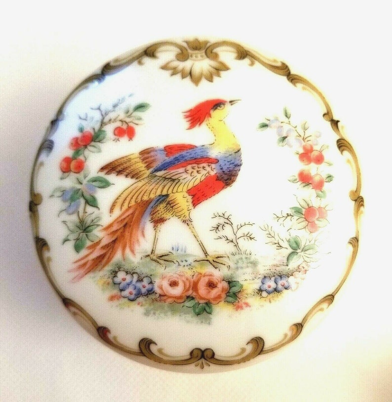 Vintage Andrea by Sadek Japan Porcelain Trinket Box Candle Chelsea Bird Flowers Collectible Candle Holder A Home Decor Approx.3.25 D x 2 H