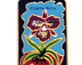 Pin de flor de orquídea de Costa Rica, diseño botánico tropical vintage, esmalte.