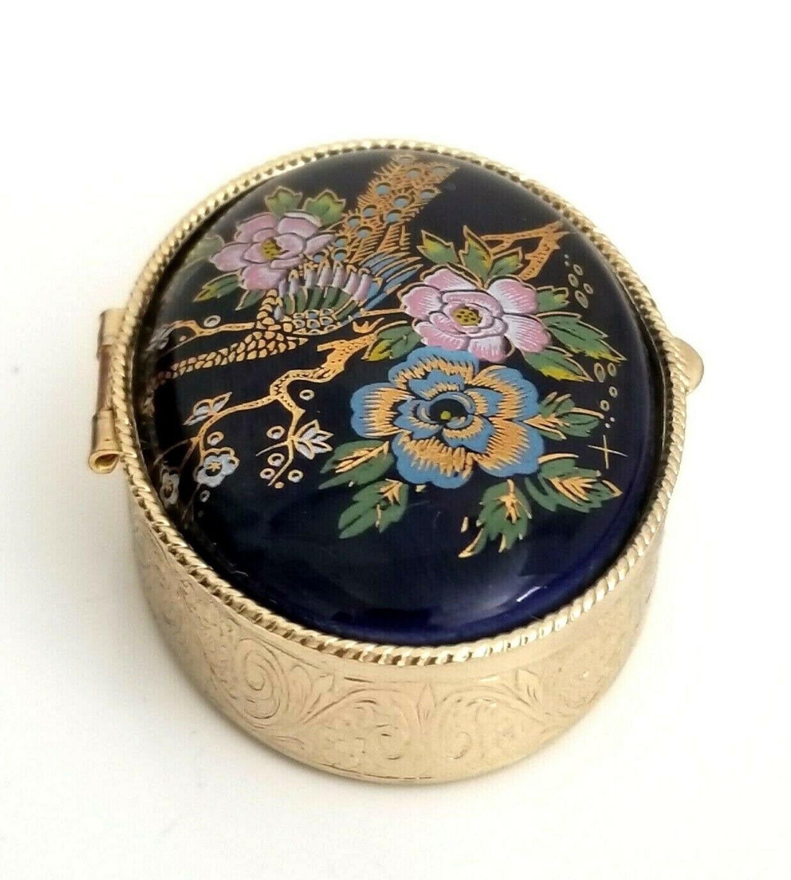 Vintage Oval Trinket Box Gold Tone Hinge Trinket Box Porcelain | Etsy