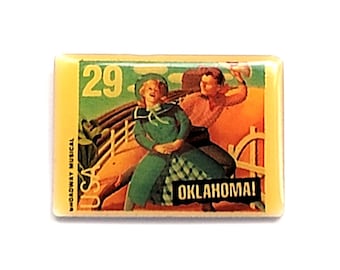 Pin de sello postal del musical de Broadway de Oklahoma, Rodgers Hammerstein (vintage)