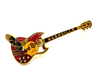 Pin de recuerdo vintage de Hard Rock Cafe Nashville con bota vaquera y guitarra Gibson de Music City