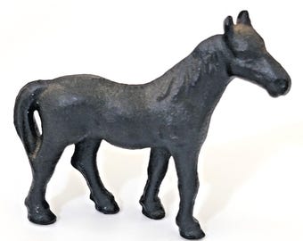 Vintage Cast Iron Horse Figurine Miniature Standing Animal Paperweight Black