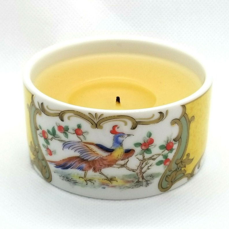 Vintage Andrea by Sadek Japan Porcelain Trinket Box Candle Chelsea Bird Flowers Collectible Candle Holder A Home Decor Approx.3.25 D x 2 H