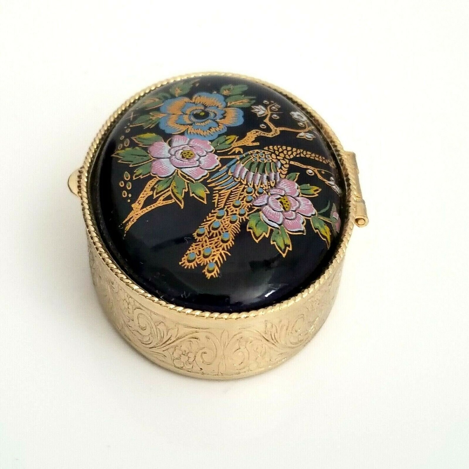 Vintage Oval Trinket Box Gold Tone Hinge Trinket Box Porcelain Etsy