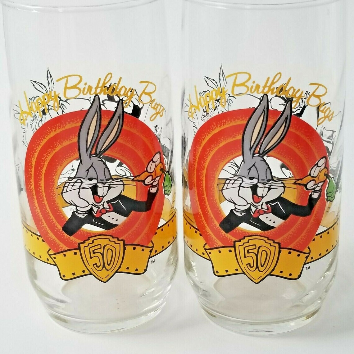 Set of 2 Happy Birthday Bugs Bunny Glasses 1990 Warner Bros Etsy UK