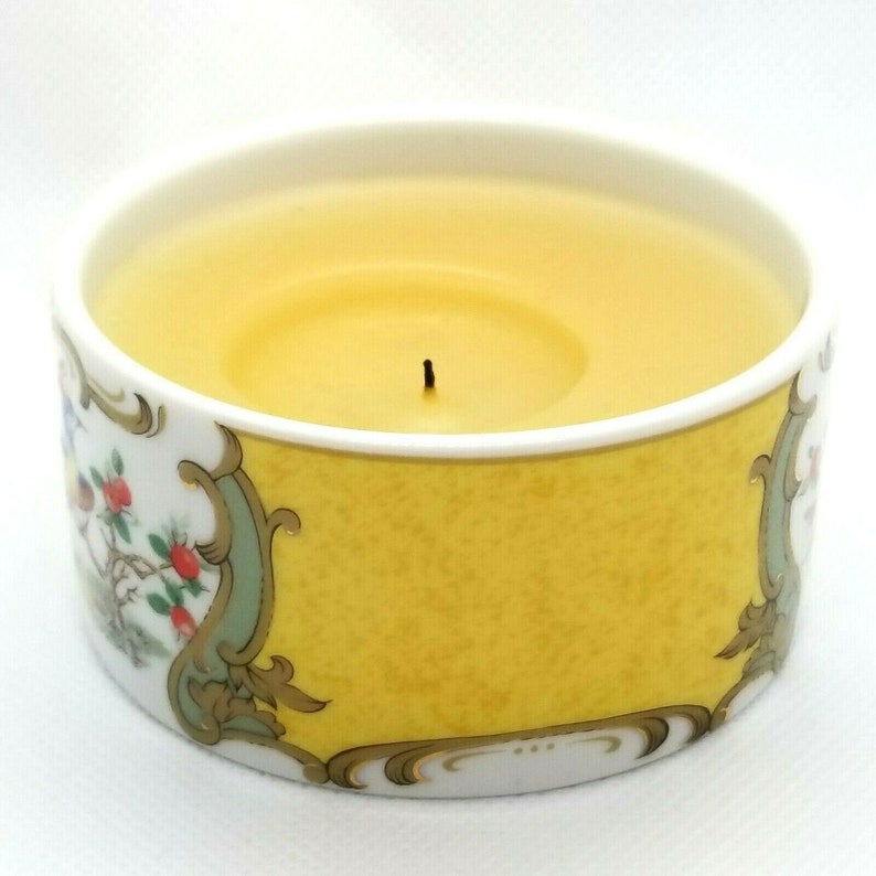 Vintage Andrea by Sadek Japan Porcelain Trinket Box Candle Chelsea Bird Flowers Collectible Candle Holder A Home Decor Approx.3.25 D x 2 H