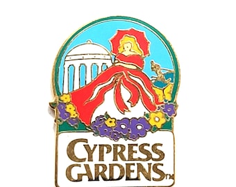 Pin de viaje vintage con diseño floral "Southern Belle" de Cypress Gardens, Florida.