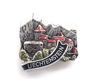 Liechtenstein European Castle Village Mountain Vintage Marked Souvenir Travel Pin
